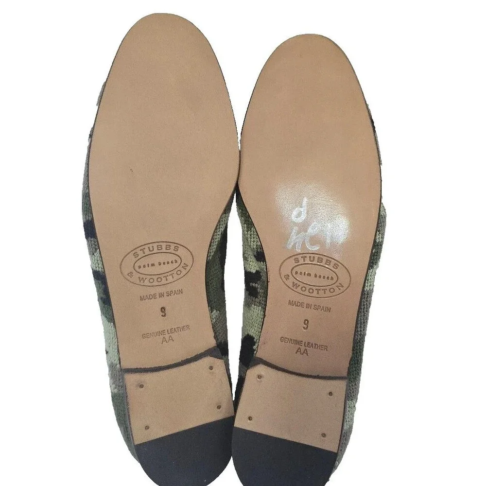 Stubbs & Wootton Needlepoint Camo Green Women's Loafers Shoe 9 AA NEW!  $625